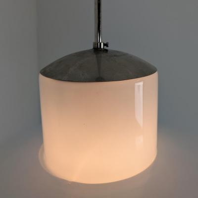 Paavo Tynell Paavo Tynell Pendant Chromed Metal Painted Shade Opaline Glass 1950s