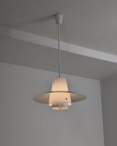 Paavo Tynell Paavo Tynell Pendant Model A1 10 in Full White Metal Opaline Glass Idman 1950s