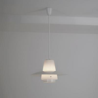 Paavo Tynell Paavo Tynell Pendant Model A1 10 in Full White Metal Opaline Glass Idman 1950s