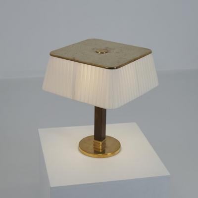 Paavo Tynell Paavo Tynell Perforated Brass Fabric wooden Table Lamp 5066 Taito 1950s