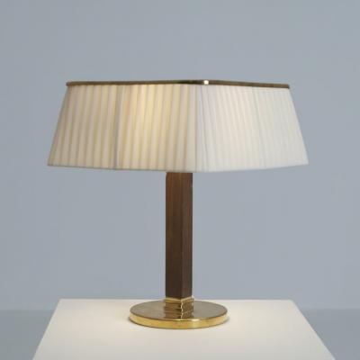 Paavo Tynell Paavo Tynell Perforated Brass Fabric wooden Table Lamp 5066 Taito 1950s