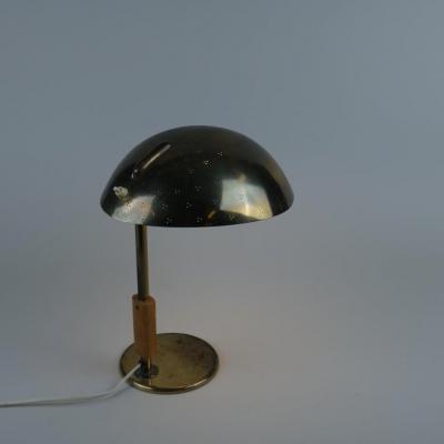 Paavo Tynell Paavo Tynell Perforated Brass Wooden Handle Table Lamp Model 9216 Taito 1950s