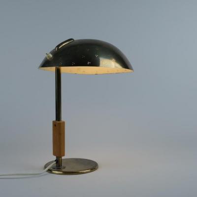 Paavo Tynell Paavo Tynell Perforated Brass Wooden Handle Table Lamp Model 9216 Taito 1950s