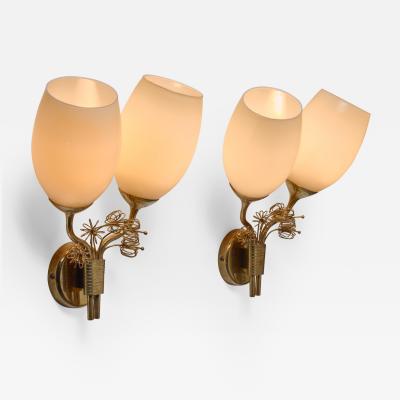 Paavo Tynell Paavo Tynell Rare Wall Lamps with Brass Decorations Taito Finland circa 1950