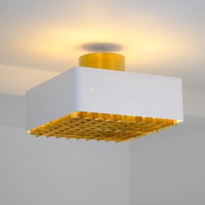 Paavo Tynell Paavo Tynell Starry Sky Ceiling Lamp Model 9068 In White and Brass Idman 1950s