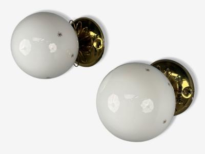 Paavo Tynell Paavo Tynell Style Milk Glass Brass Wall Lights Finland 1970s