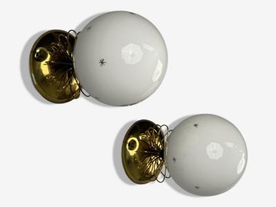 Paavo Tynell Paavo Tynell Style Milk Glass Brass Wall Lights Finland 1970s