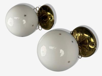 Paavo Tynell Paavo Tynell Style Milk Glass Brass Wall Lights Finland 1970s