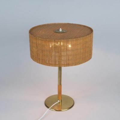 Paavo Tynell Paavo Tynell Table Lamp Model 5068 Brass Wood Rattan Taito 1950s