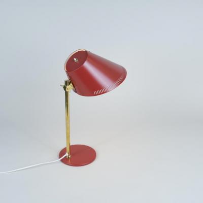 Paavo Tynell Paavo Tynell Table Lamp Model 9227 in Vibrant Red Brass Idman 1950s