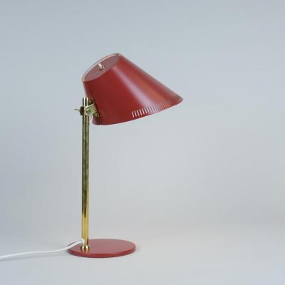 Paavo Tynell Paavo Tynell Table Lamp Model 9227 in Vibrant Red Brass Idman 1950s