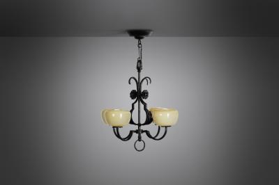 Paavo Tynell Paavo Tynell Wrought Iron 1709 Chandelier for Oy Taito AB Finland 1930s