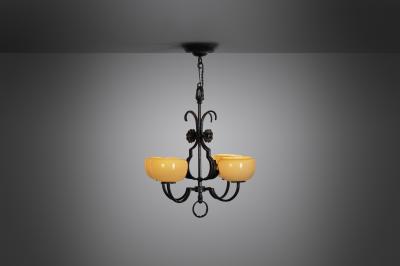 Paavo Tynell Paavo Tynell Wrought Iron 1709 Chandelier for Oy Taito AB Finland 1930s