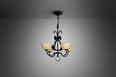 Paavo Tynell Paavo Tynell Wrought Iron 1709 Chandelier for Oy Taito AB Finland 1930s