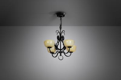 Paavo Tynell Paavo Tynell Wrought Iron 1709 Chandelier for Oy Taito AB Finland 1930s
