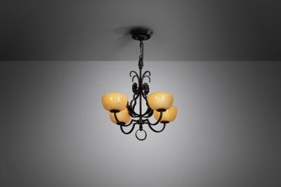 Paavo Tynell Paavo Tynell Wrought Iron 1709 Chandelier for Oy Taito AB Finland 1930s