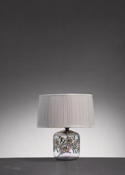 Paavo Tynell Paavo Tynell floral painted glass table lamp for Taito