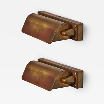 Paavo Tynell Pair of 1930s Finnish Patinated Brass Wall Lights Attributed to Paavo Tynell