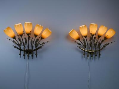 Paavo Tynell Pair of Impressive Large Paavo Tynell Commissioned Wall Lamps Taito c 1950s
