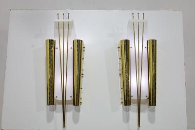 Paavo Tynell Pair of Italian Wall Sconces in Brass and Lucite 1960s