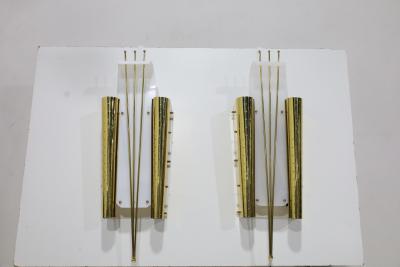 Paavo Tynell Pair of Italian Wall Sconces in Brass and Lucite 1960s