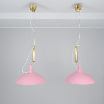 Paavo Tynell Pair of Paavo Tynell Adjustable Ceiling Lamps Model A1965 in Pink Taito 1950s