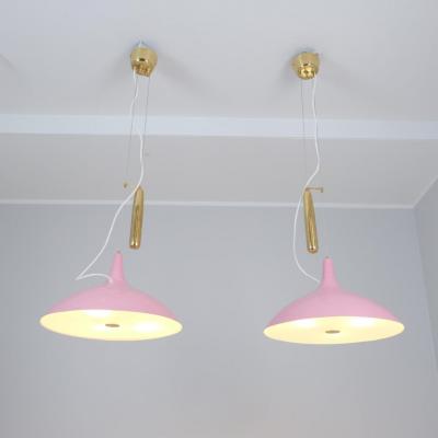 Paavo Tynell Pair of Paavo Tynell Adjustable Ceiling Lamps Model A1965 in Pink Taito 1950s