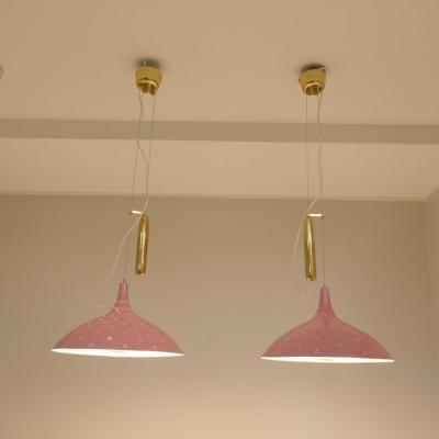 Paavo Tynell Pair of Paavo Tynell Adjustable Ceiling Lamps Model A1965 in Pink Taito 1950s