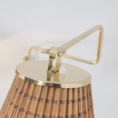 Paavo Tynell Pair of Paavo Tynell Adjustable Rattan Shade Wall Lights Model 9414 Taito 1950s