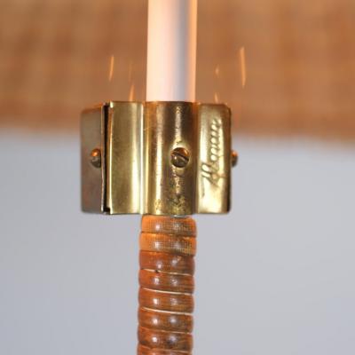 Paavo Tynell Pair of Paavo Tynell Chinese Hat Floor Lamp 9602 Brass Rattan Taito 1950s