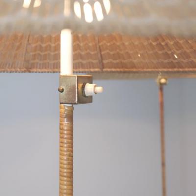 Paavo Tynell Pair of Paavo Tynell Chinese Hat Floor Lamp 9602 Brass Rattan Taito 1950s