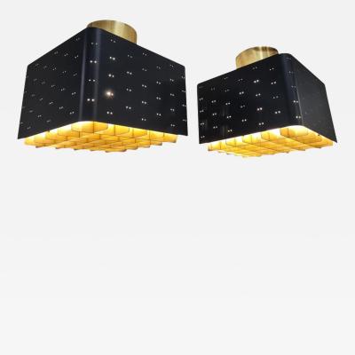 Paavo Tynell Pair of Paavo Tynell Starry Sky Ceiling Lamps 9068 In Black Brass Idman 1960s