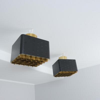 Paavo Tynell Pair of Paavo Tynell Starry Sky Flush Mounts 9068 In Black Brass Idman 1960s