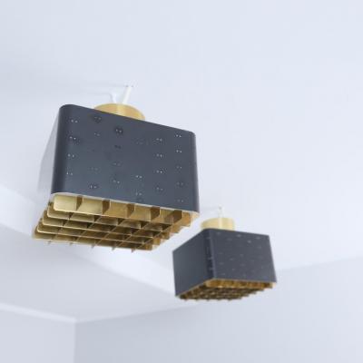 Paavo Tynell Pair of Paavo Tynell Starry Sky Flush Mounts 9068 In Black Brass Idman 1960s