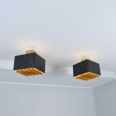 Paavo Tynell Pair of Paavo Tynell Starry Sky Flush Mounts 9068 In Black Brass Idman 1960s