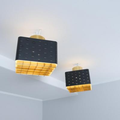 Paavo Tynell Pair of Paavo Tynell Starry Sky Flush Mounts 9068 In Black Brass Idman 1960s