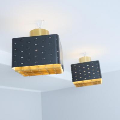 Paavo Tynell Pair of Paavo Tynell Starry Sky Flush Mounts 9068 In Black Brass Idman 1960s
