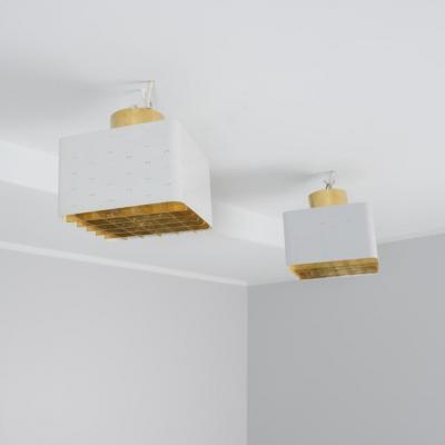 Paavo Tynell Pair of Paavo Tynell Starry Sky Flush Mounts 9068 in Brass White Idman 1960s