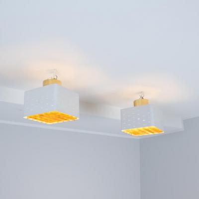Paavo Tynell Pair of Paavo Tynell Starry Sky Flush Mounts 9068 in Brass White Idman 1960s