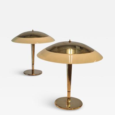 Paavo Tynell Pair of Paavo Tynell Umbrella Table Lamps 5061 Brass Glass Taito 1940s