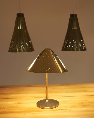 Paavo Tynell Rare Commissioned Paavo Tynell Perforated Brass Table Lamp Taito Oy 1950s