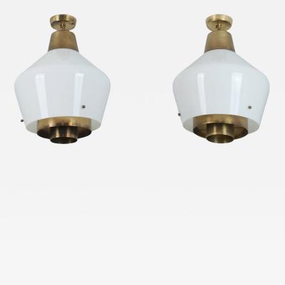 Paavo Tynell Rare Huge Pair of Paavo Tynell Pendants Brass Glass Model 3353 Taito 1950s