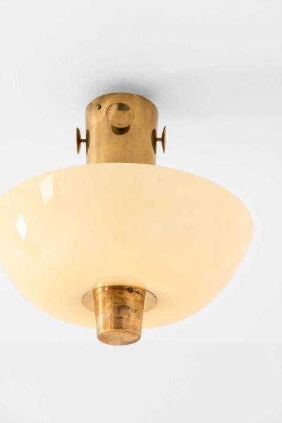 Paavo Tynell Scandinavian Modern Ceiling Lamp in Brass Opaline Glass by Paavo Tynell 1950s