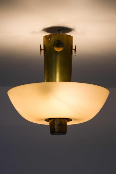 Paavo Tynell Scandinavian Modern Ceiling Lamp in Brass Opaline Glass by Paavo Tynell 1950s