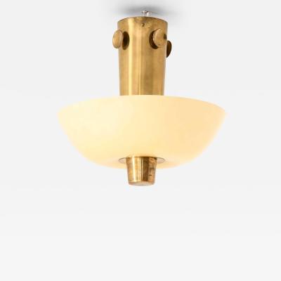 Paavo Tynell Scandinavian Modern Ceiling Lamp in Brass Opaline Glass by Paavo Tynell 1950s