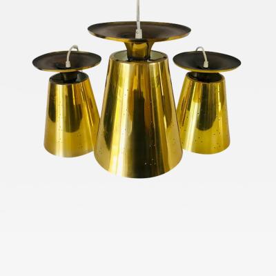 Paavo Tynell Set of 3 Polished Brass Pendant Lamps Attributed to Paavo Tynell 1950s