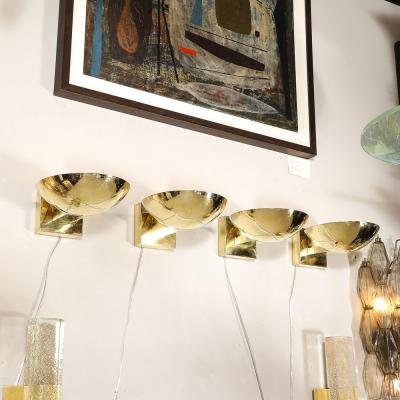 Paavo Tynell Set of Four Mid Century Modernist Polished Brass Sconces by Paavo Tynell