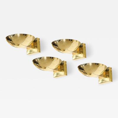 Paavo Tynell Set of Four Mid Century Modernist Polished Brass Sconces by Paavo Tynell