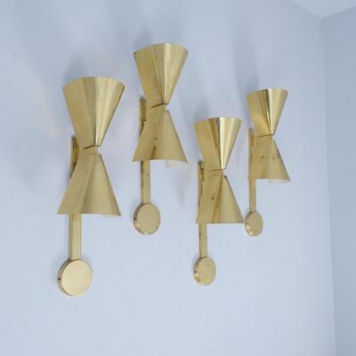 Paavo Tynell Set of Four Paavo Tynell Commissioned Scones in Perforated Brass Taito 1950s