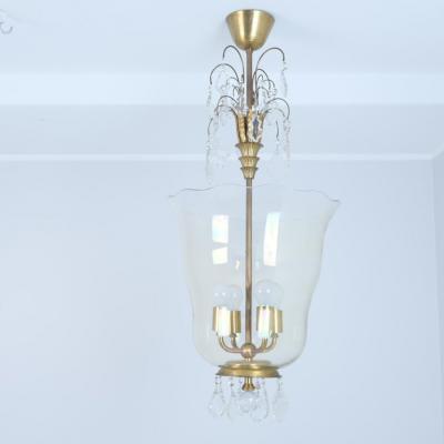 Paavo Tynell Sizeable Paavo Tynell Gunnel Nyman Chandelier Brass Art Glass Taito 1930s